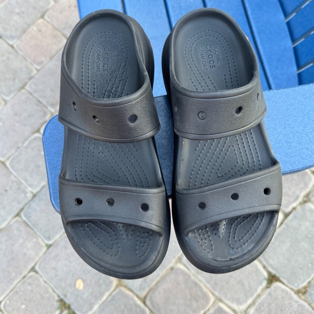 Crocs Classic Crush Sandal Black Platform Two Strap Slide Womens 8 Mens 6
